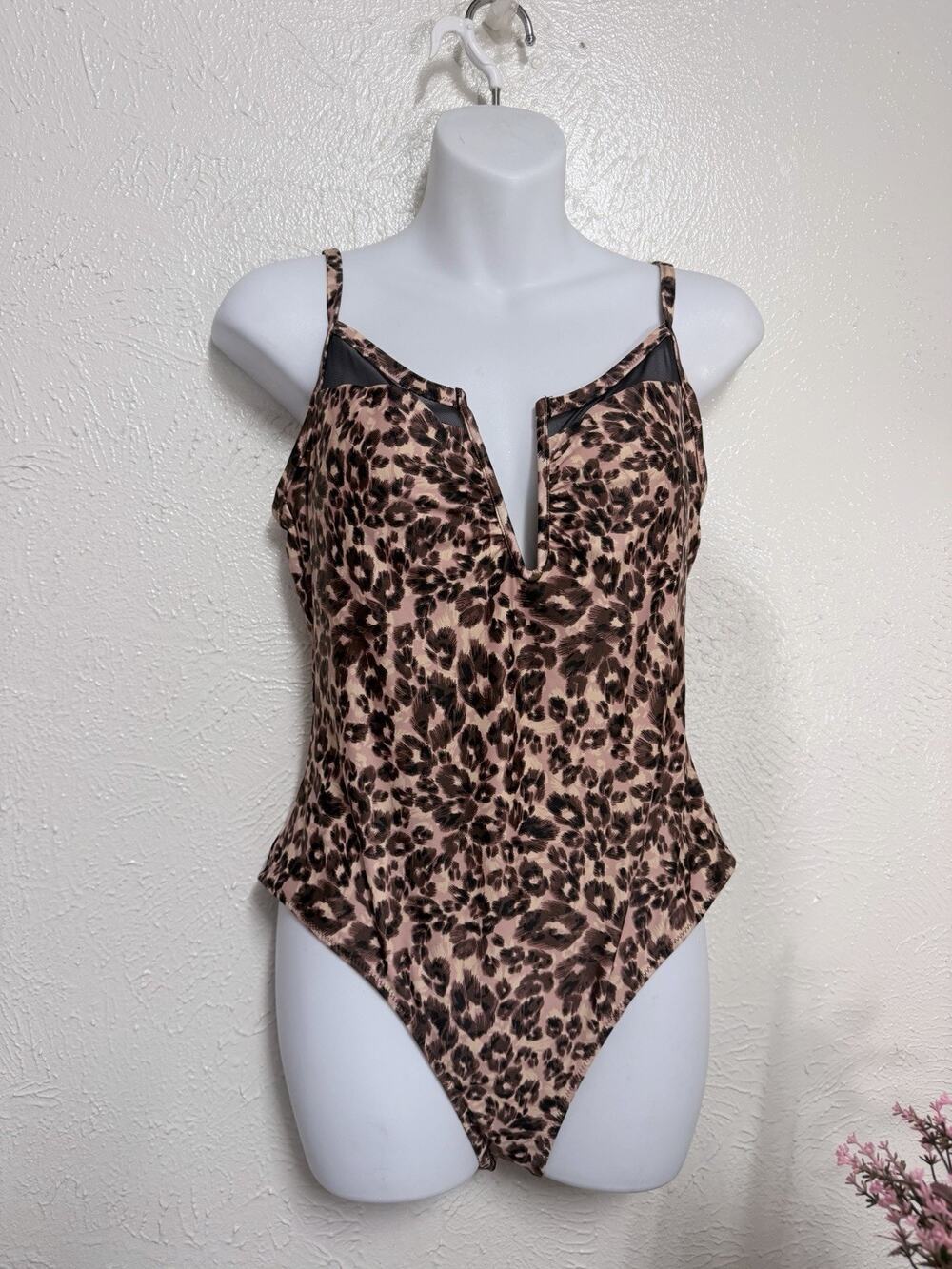 Aerie Real Good Leopard Print Wrap V-Cutout One Pc Swimsuit Brown Black L Padded